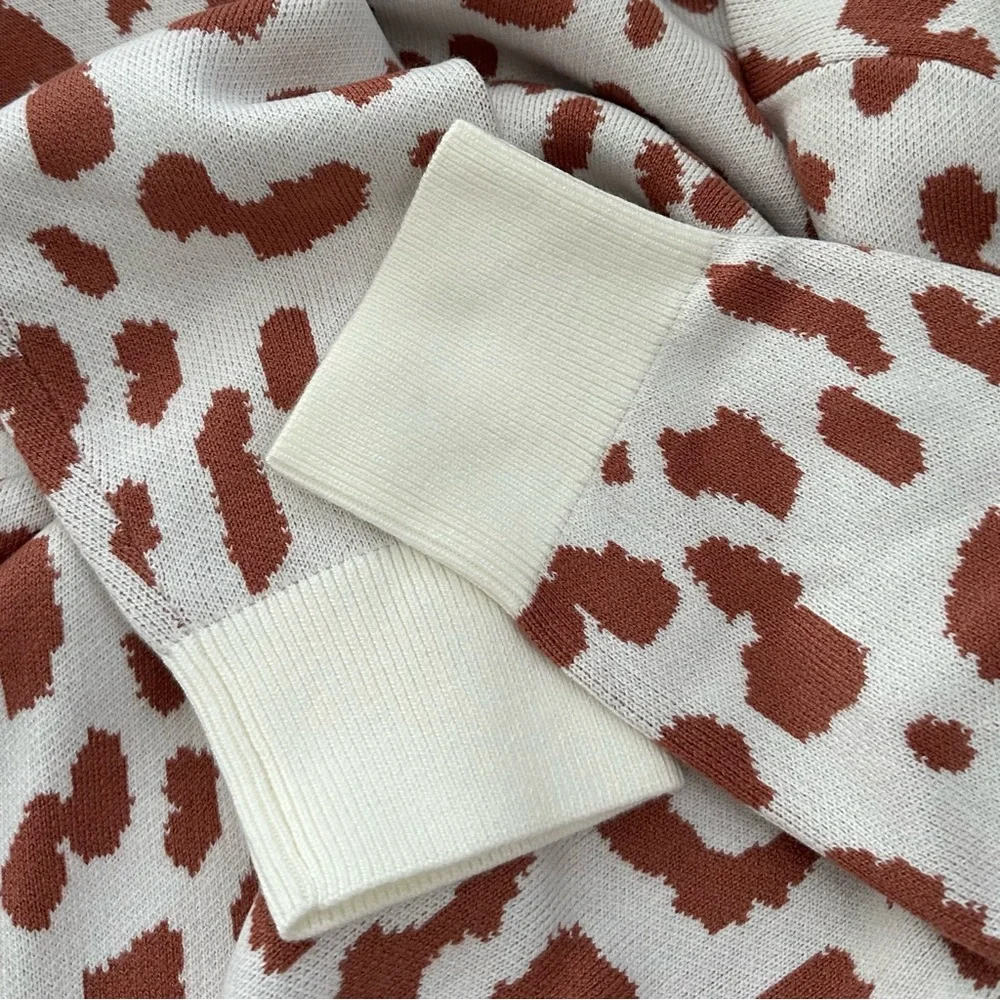 🔴CLEARANCE NEW DAILY RITUAL SZ XL CREAM TAN LEOPARD PRINT PULLOVER SWEATER - Picture 5 of 8